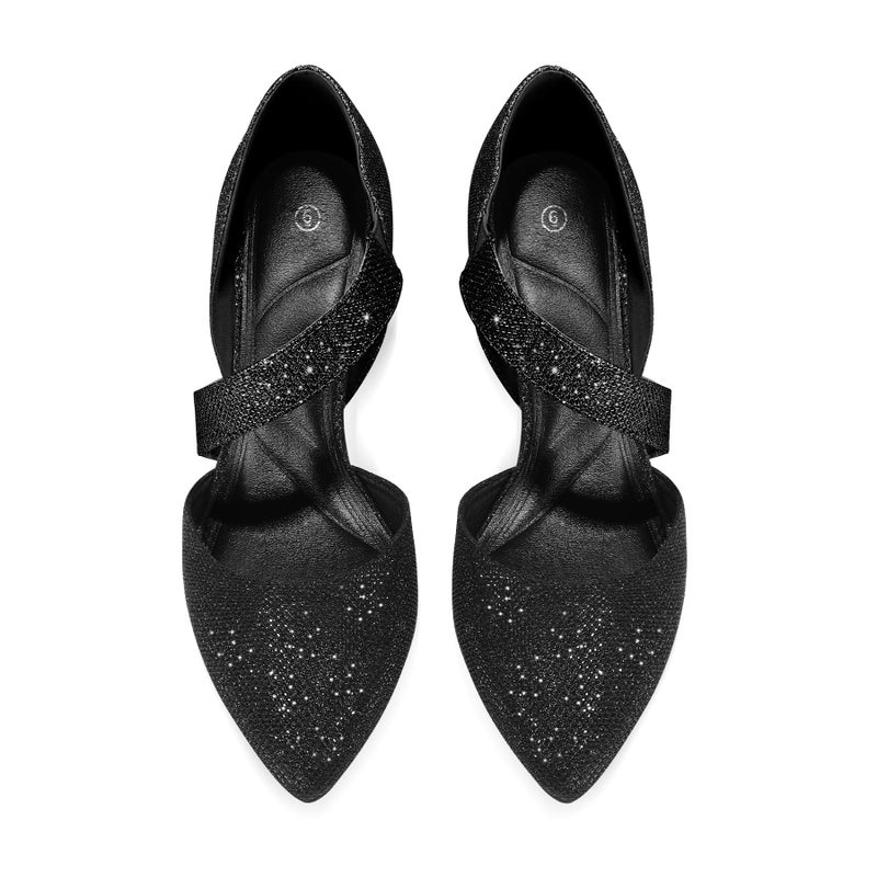 mysoft Women's Pointed Toe Low Stiletto Heel Dress Pumps Shoes - Available in Wide Sizes Black-Glitter - Image 4