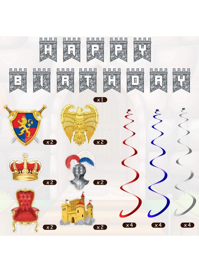 Skylety 25 Pieces Medieval Birthday Banner Castle Party Supplies Knight Birthday Decorations Medieval Whirls Hanging Decorations Stone Wall Shield Armour Shield for Party Supplies - Image 3