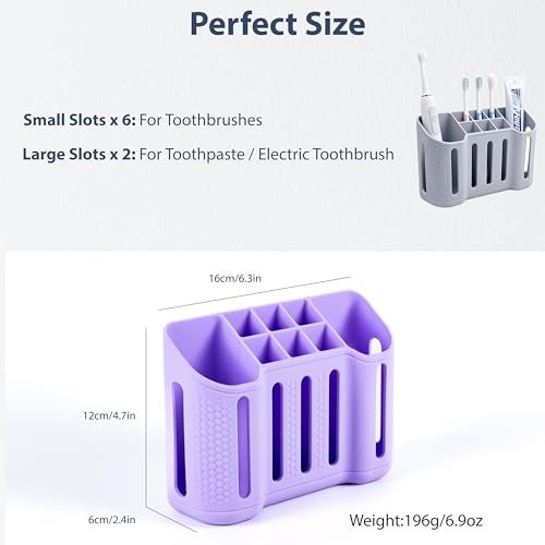 MtBoi Wall-Mounted Silicone Toothbrush Holders for Bathrooms, Electric Toothbrush, Shaver and Toothpaste Holder, Multiple Slots, Suction Pad& Adhesive Tape, Bathroom Organizer, Bathroom Accessories (Purple) - Image 5