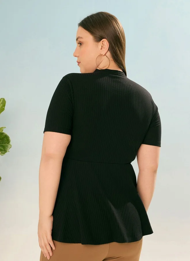 SASSAFRAS Black V-Neck Peplum Top for Women