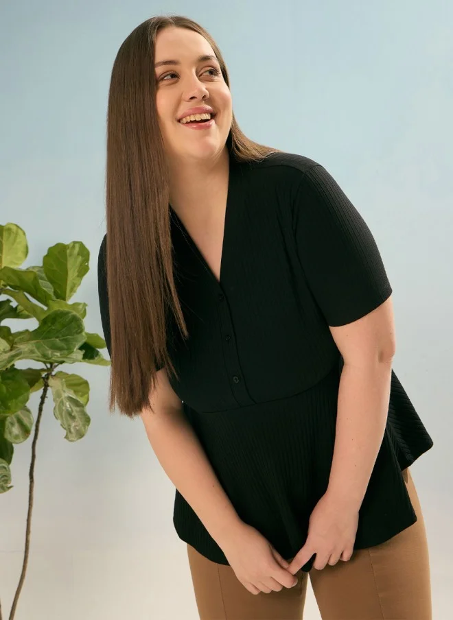 SASSAFRAS Black V-Neck Peplum Top for Women