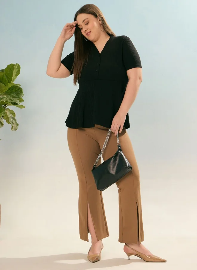 SASSAFRAS Black V-Neck Peplum Top for Women