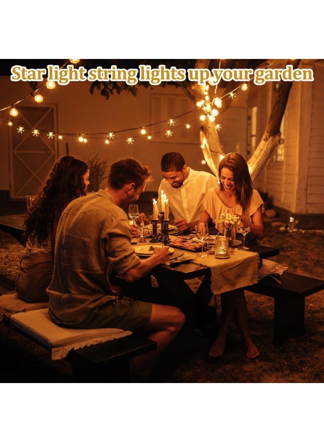 سلسلة بطول 12 مترًا من 100 كرة بلورية LED، بحجم تقريبي 473 بوصة، 100 مصباح خرافي كروي على شكل ندفة ثلجية LED، مع جهاز تحكم عن بعد، ولوحة شمسية، و8 أوضاع، مقاومة للماء P65، مناسبة للحدائق والمنازل والفناءات وإضاءة الحفلات وغرف النوم والخيام والعليات والتخييم والشرفات والتراسات والحفلات وديكورات الزفاف والضوء الأبيض الدافئ. - Image 5