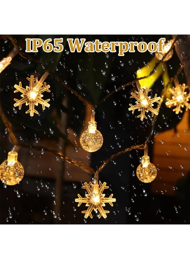 سلسلة بطول 12 مترًا من 100 كرة بلورية LED، بحجم تقريبي 473 بوصة، 100 مصباح خرافي كروي على شكل ندفة ثلجية LED، مع جهاز تحكم عن بعد، ولوحة شمسية، و8 أوضاع، مقاومة للماء P65، مناسبة للحدائق والمنازل والفناءات وإضاءة الحفلات وغرف النوم والخيام والعليات والتخييم والشرفات والتراسات والحفلات وديكورات الزفاف والضوء الأبيض الدافئ. - Image 4