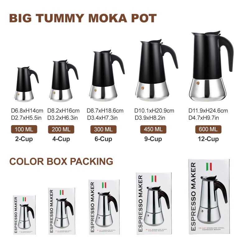 DITOSH 2 Cup Stovetop Espresso Maker Stainless Steel Moka Pot Stove Top Percolator Italian Coffee Makers Capable Mocha Greca Machine Cafe Classic Induction Cookers for Home and Camping 100ml 3.3oz - Image 3