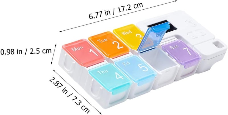 DOITOOL Weekly 7-Compartment Electronic Organizer، صندوق أدوية محكم الإغلاق قابل للحمل مع أقسام قابلة للفصل، مع تذكير بالمواعيد عبر منبه، حقيبة أدوية محمولة صغيرة الحجم، (البطارية غير متضمنة). - Image 2