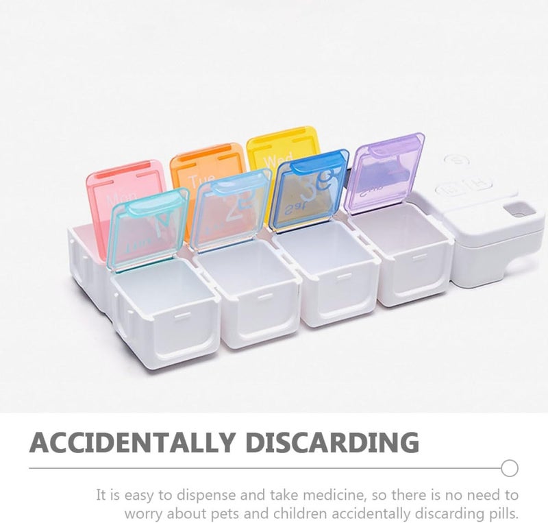 DOITOOL Weekly 7-Compartment Electronic Organizer، صندوق أدوية محكم الإغلاق قابل للحمل مع أقسام قابلة للفصل، مع تذكير بالمواعيد عبر منبه، حقيبة أدوية محمولة صغيرة الحجم، (البطارية غير متضمنة). - Image 3