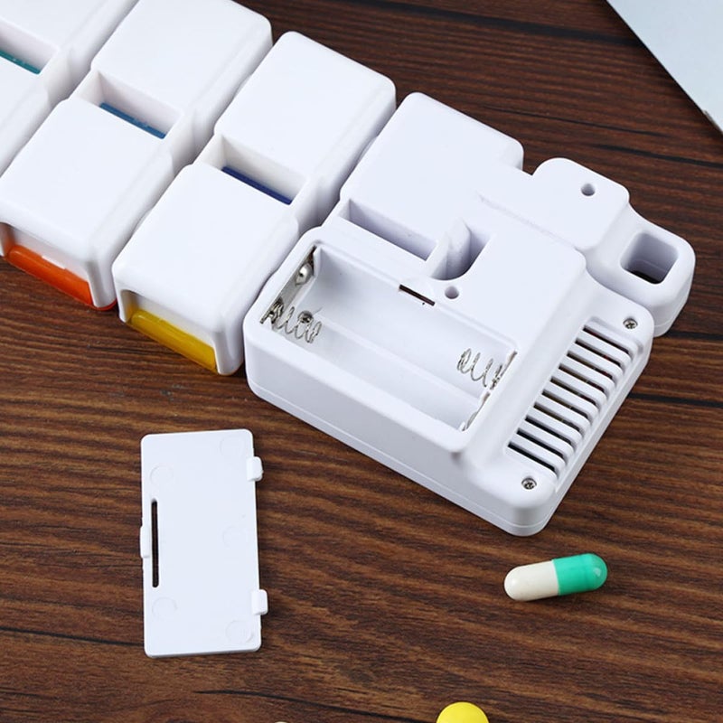 DOITOOL Weekly 7-Compartment Electronic Organizer، صندوق أدوية محكم الإغلاق قابل للحمل مع أقسام قابلة للفصل، مع تذكير بالمواعيد عبر منبه، حقيبة أدوية محمولة صغيرة الحجم، (البطارية غير متضمنة). - Image 5