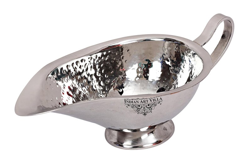 INDIAN ART VILLA Indian Art Villa Steel Hammered Sauce Gravy Boat Serveware Home Restaurant Hotel 250 ML  - Image 2