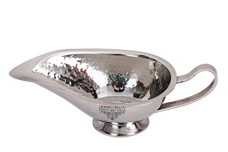 INDIAN ART VILLA Indian Art Villa Steel Hammered Sauce Gravy Boat Serveware Home Restaurant Hotel 250 ML  - Image 1