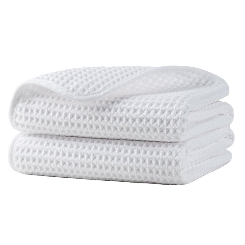 MICROFI Microfiber Waffle Hand Towels, 2 Pieces, Soft, Absorbent, Fast Drying, Lint Free (White) - Image 1