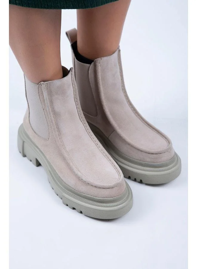 Manijero  Agnes Women's Genuine Leather Double-Sided Elastic Beige Suede Boot. for Women | Best Price UAE