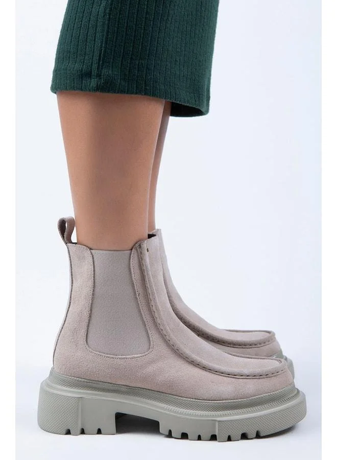 Manijero  Agnes Women's Genuine Leather Double-Sided Elastic Beige Suede Boot. for Women | Best Price UAE