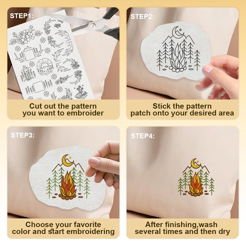 DOODLREAM 56Pcs Mountain Flower Vine Embroidery Pattern Stabilizer, 8.3"x11.7" Deer Antler Book Water Soluble Stick and Stitch Embroidery Sticker, 4 Sheets Tree Hat Hand Sewing DIY Embroidery Paper - Image 4