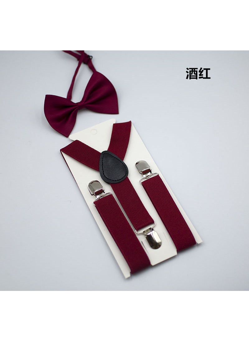 Generic Kids Unisex Solid Y-Back Suspenders Bowtie Set Burgundy 