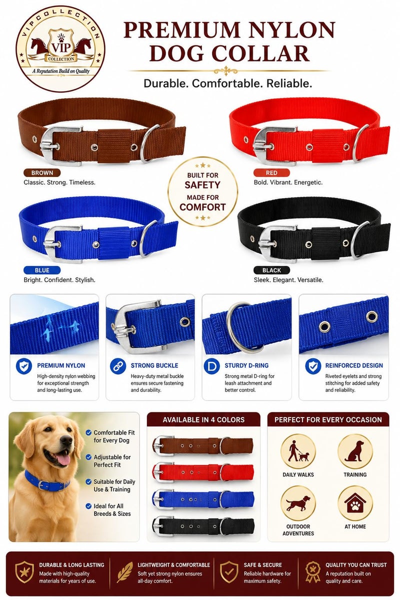 VIPCOLLECTION VIP Collection Dog Collar, Feautures with Adjustable & Durable, Nylon Dog Belt, Heavy Metal D Ring & Strong Buckle, for Dogs (Black, Extra Large) - Image 4