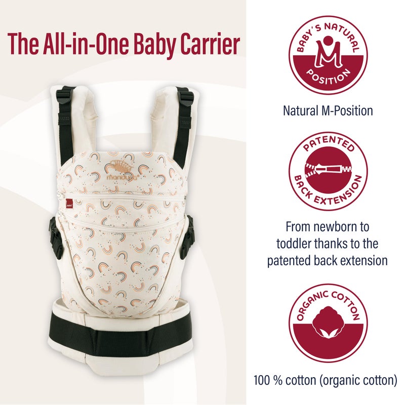 manduca XT Baby Carrier - Adjustable Seat that Grows with Your Child - From Newborn to Toddler - Organic Cotton Baby Carrier with 3 Carrying Options, Rainbow Day/Beige - Image 2