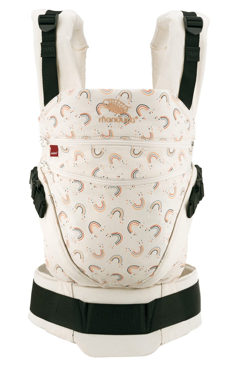 manduca XT Baby Carrier - Adjustable Seat that Grows with Your Child - From Newborn to Toddler - Organic Cotton Baby Carrier with 3 Carrying Options, Rainbow Day/Beige - Image 1