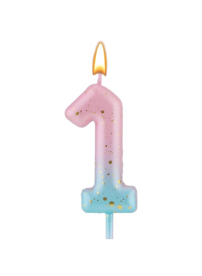 LAMAY Gradient Birthday Number Letter Candle, Pink Blue Gradient Birthday Candles for Cake Numeral 1 Letter Birthday Candles - Image 1
