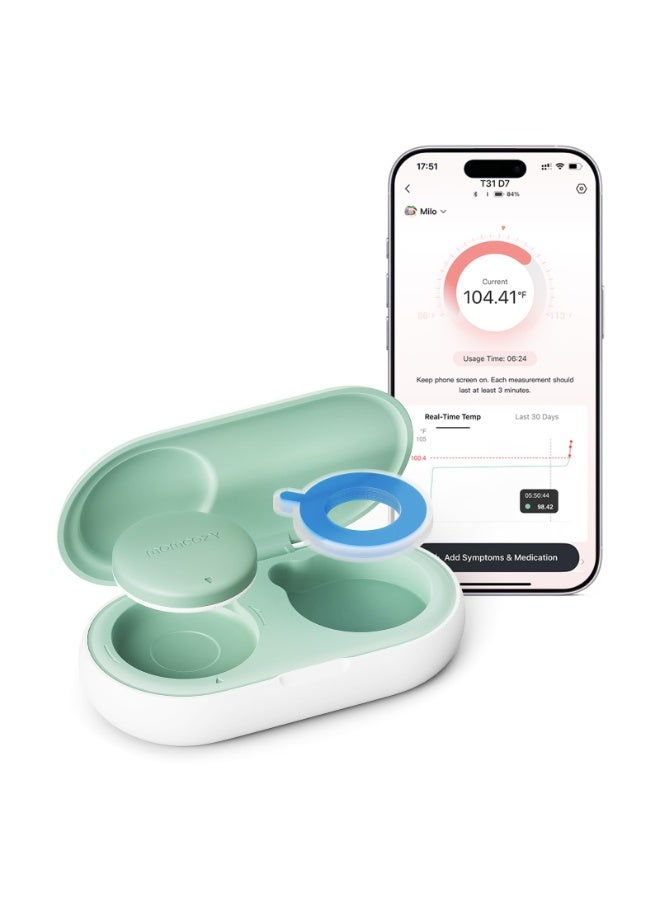 Momcozy مقياس حرارة رقمي قابل للارتداء للأطفال، مقياس حرارة ذكي بتقنية البلوتوث بدقة طبية، قراءة فورية، مراقبة في الوقت الحقيقي عبر التطبيق للرضع والأطفال، ملصقات 3M مضادة للحساسية - Image 1