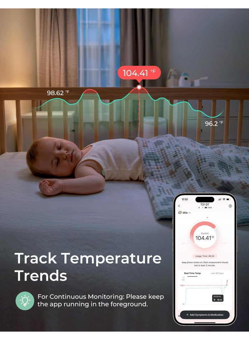 Momcozy مقياس حرارة رقمي قابل للارتداء للأطفال، مقياس حرارة ذكي بتقنية البلوتوث بدقة طبية، قراءة فورية، مراقبة في الوقت الحقيقي عبر التطبيق للرضع والأطفال، ملصقات 3M مضادة للحساسية - Image 4