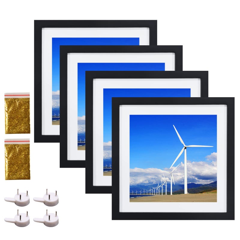 12x12 Wood Picture Frame Set of 4 Diamond Painting Frame 30x30cm Display 10x10 in 25x25cm with Mat or 12x12in 30cm x 30cm Without Mat Diamond Art Frame 12 x 12 Square Photo Frame Wall Decor Black