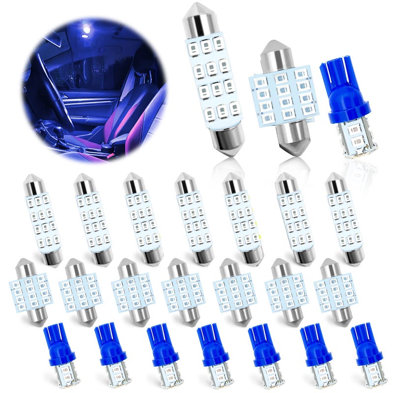 NTNEV 24PCS LED Interior Replacement Bulbs, Interior Car Lights, Dome Light LED Car Bulb Kit Set T10 31 mm 42 mm, Used for Map Dome Lights and License Plate Courtesy Lights Accessories (Blue) - Image 1