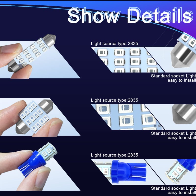 NTNEV 24PCS LED Interior Replacement Bulbs, Interior Car Lights, Dome Light LED Car Bulb Kit Set T10 31 mm 42 mm, Used for Map Dome Lights and License Plate Courtesy Lights Accessories (Blue) - Image 3