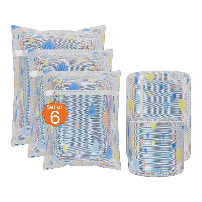 Kuber Industries Pack of 30 Polyester Laundry Mesh Bag for Washing Machine Laundry Washing Bag for Clothes Lingerie Bra Hosiery Socks with Zip YZ13 Drop Print White - Image 1