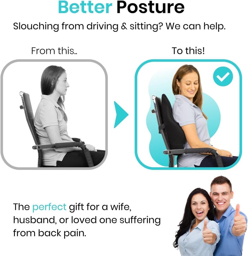 kossto Back Support for Office Chair – Orthopedic Lumbar Back Rest for Back Pain Relief – Car Seat Back Support Pillow – Ergonomic Back Pillow for Sitting at Work, Home, or Travel (Velvet Black) - Image 4