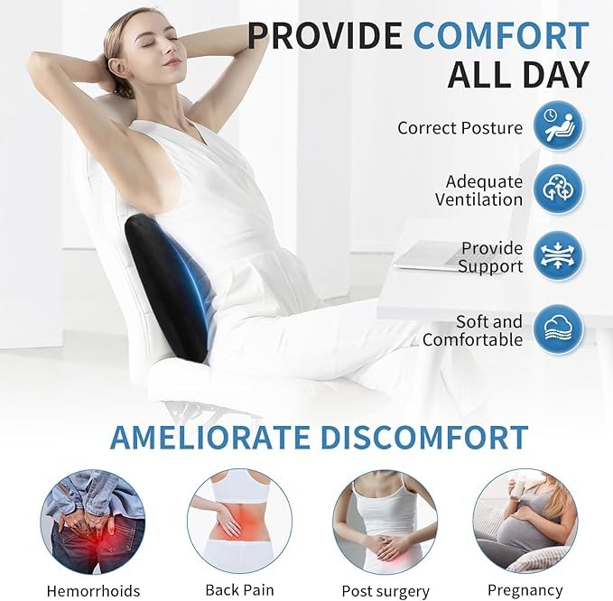 kossto Back Support for Office Chair – Orthopedic Lumbar Back Rest for Back Pain Relief – Car Seat Back Support Pillow – Ergonomic Back Pillow for Sitting at Work, Home, or Travel (Velvet Black) - Image 3
