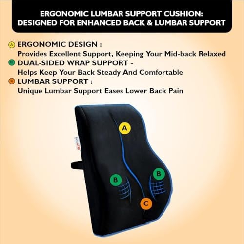 kossto Back Support for Office Chair – Orthopedic Lumbar Back Rest for Back Pain Relief – Car Seat Back Support Pillow – Ergonomic Back Pillow for Sitting at Work, Home, or Travel (Velvet Black) - Image 2