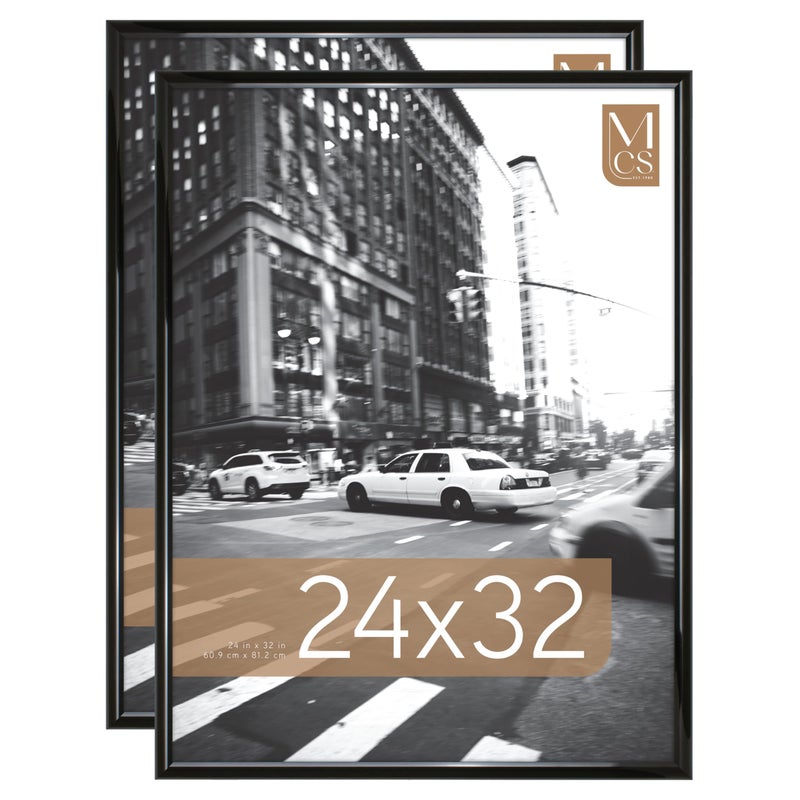 MCS Trendsetter 24x32 Poster Frame Black HighGloss Vertical  Horizontal Wall Hanging Large Picture Frame for Photos Posters  Art Prints 2Pack