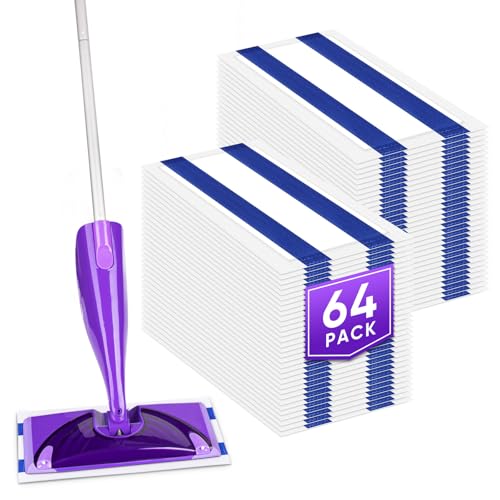 GLIMGLINT Mop Pad Refills Compatible with Swiffer Wet Jet 4Layer Thickened Super Absorbent WetJet Pads Refills Cleaning Pads Disposable Dry Floor Mop Pads 64 Count - Image 1