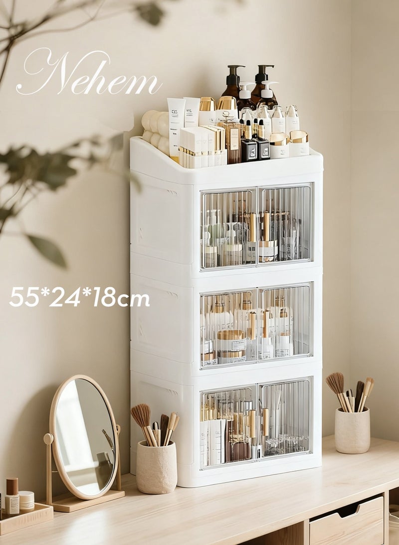 nehem Foldable makeup organizer Cosmetic Organizer: Large Capacity Desktop Storage Box with Dustproof Design for Lipstick, Masks | Space-Saving Makeup & Accessories Holder - Image 1