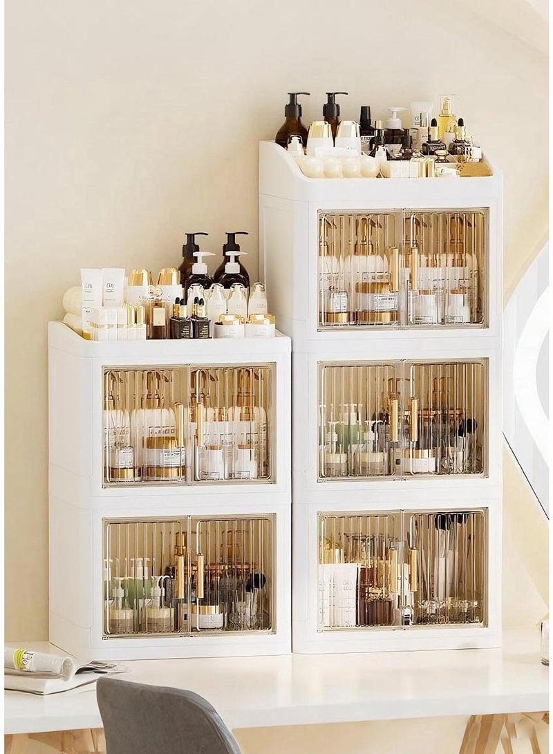 nehem Foldable makeup organizer Cosmetic Organizer: Large Capacity Desktop Storage Box with Dustproof Design for Lipstick, Masks | Space-Saving Makeup & Accessories Holder - Image 4