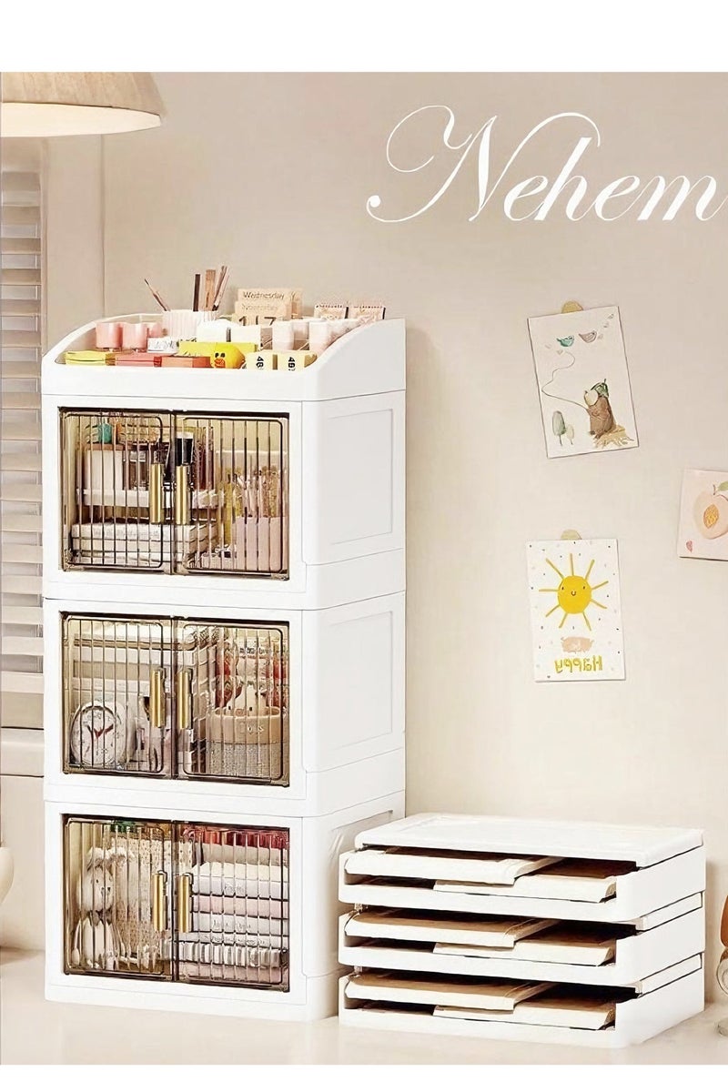 nehem Foldable makeup organizer Cosmetic Organizer: Large Capacity Desktop Storage Box with Dustproof Design for Lipstick, Masks | Space-Saving Makeup & Accessories Holder - Image 3