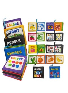 Set of 4 Soft Cloth Baby Books, Colorful Fabric Baby Learning Book, Early Educational Toys, Touch and Feel Crinkle Cloth Books for Babies, Explore Colors, Shapes, Numbers, and Fruits