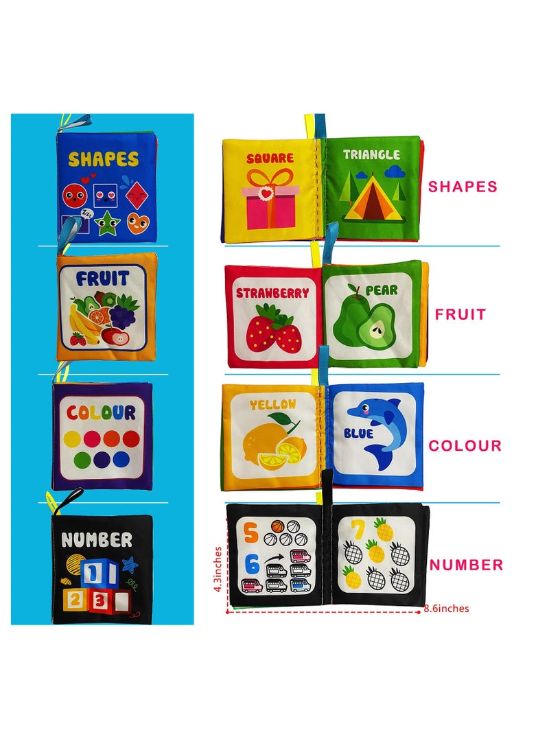 SYOSI - Set of 4 Soft Cloth Baby Books, Colorful Fabric Baby Learning Book, Early Educational Toys, Touch and Feel Crinkle Cloth Books for Babies, Explore Colors, Shapes, Numbers, and Fruits - Image 1