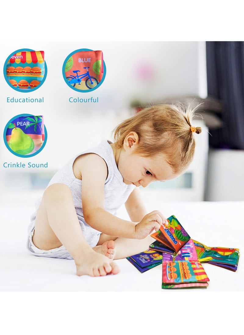 SYOSI - Set of 4 Soft Cloth Baby Books, Colorful Fabric Baby Learning Book, Early Educational Toys, Touch and Feel Crinkle Cloth Books for Babies, Explore Colors, Shapes, Numbers, and Fruits - Image 1