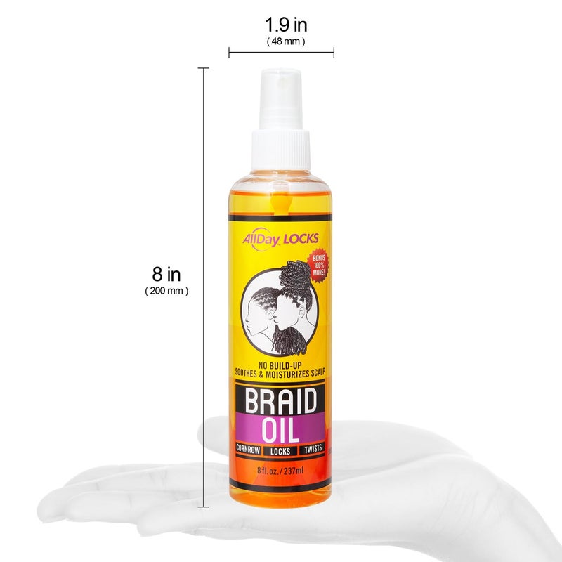 AllDay Locks Braid Oil (8 oz) | Moisturizes, Strengthens Hair & Scalp | Soothes & Relieves Tension | Grape, Orange, Olive Oil | Nourish & Protect Braids, Locks, Twists, Cornrows | 8 oz - Image 2