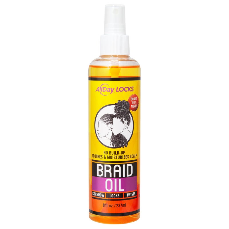 AllDay Locks Braid Oil (8 oz) | Moisturizes, Strengthens Hair & Scalp | Soothes & Relieves Tension | Grape, Orange, Olive Oil | Nourish & Protect Braids, Locks, Twists, Cornrows | 8 oz - Image 1