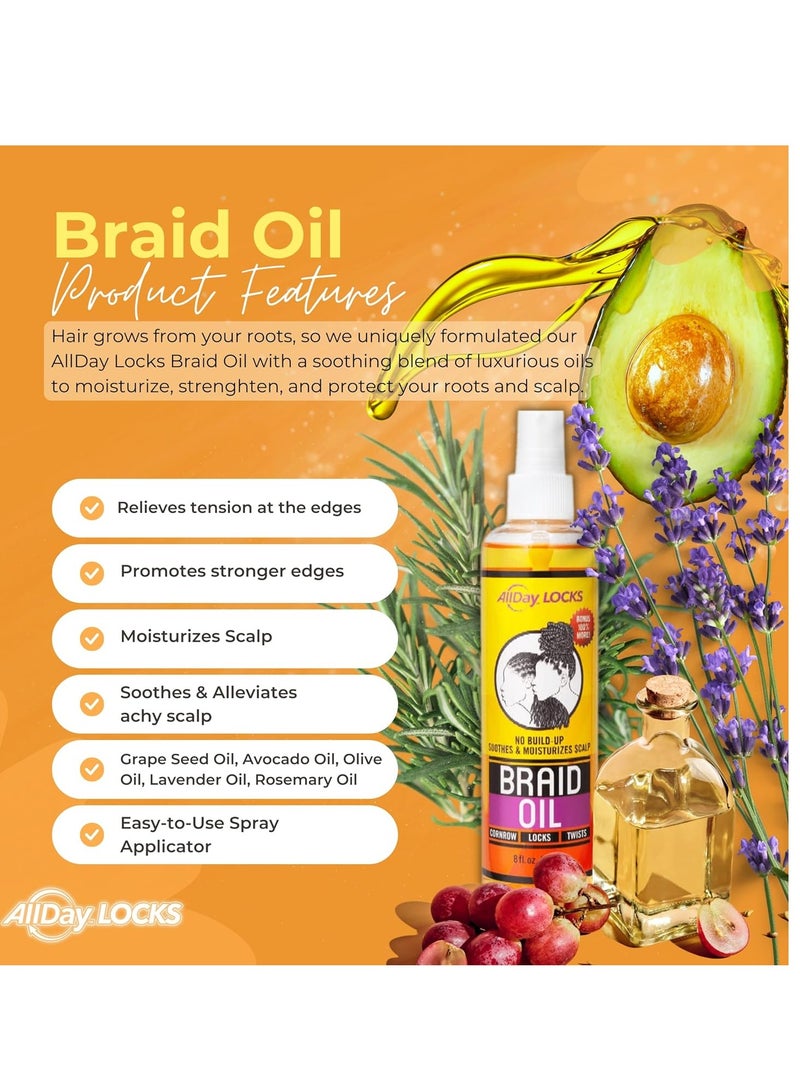 AllDay Locks Braid Oil (8 oz) | Moisturizes, Strengthens Hair & Scalp | Soothes & Relieves Tension | Grape, Orange, Olive Oil | Nourish & Protect Braids, Locks, Twists, Cornrows | 8 oz - Image 4