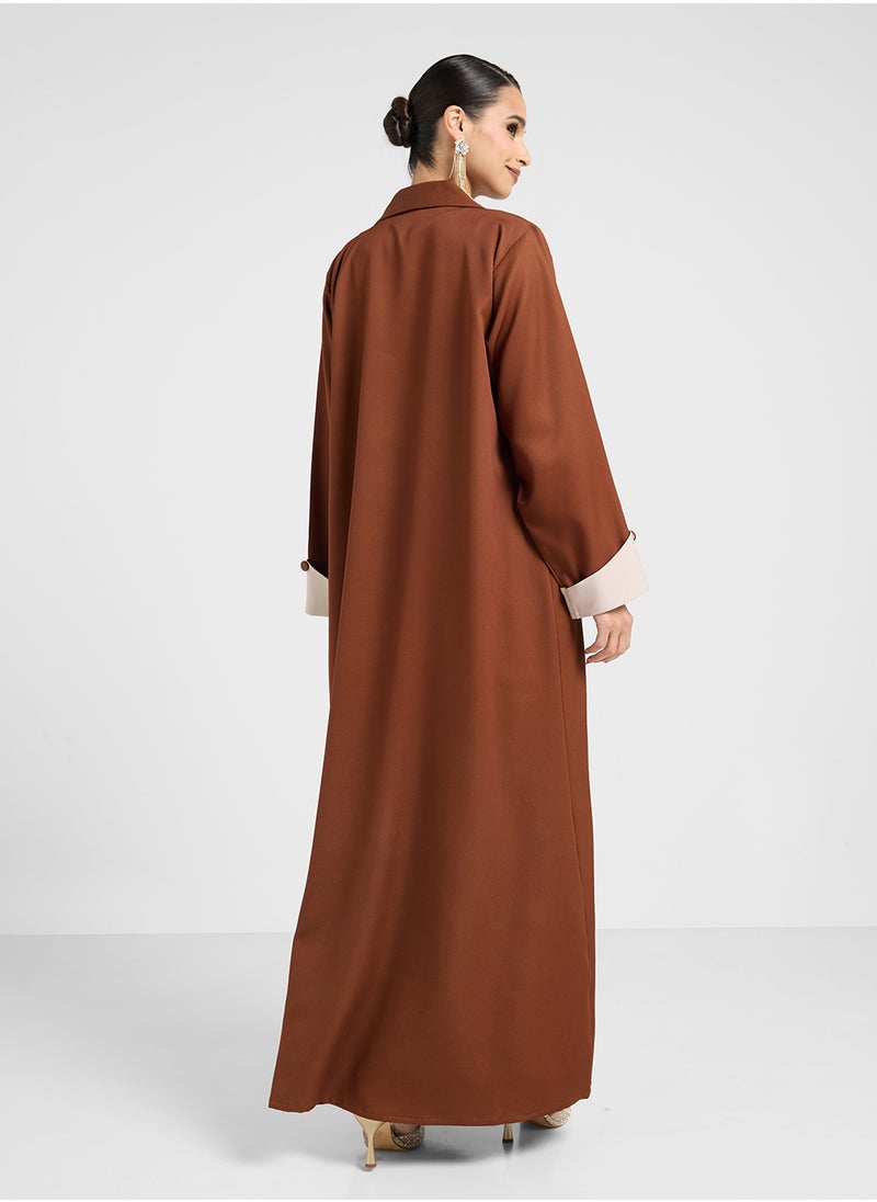 hayas closet - Collar Neck Flared Sleeve Abaya - Image 1