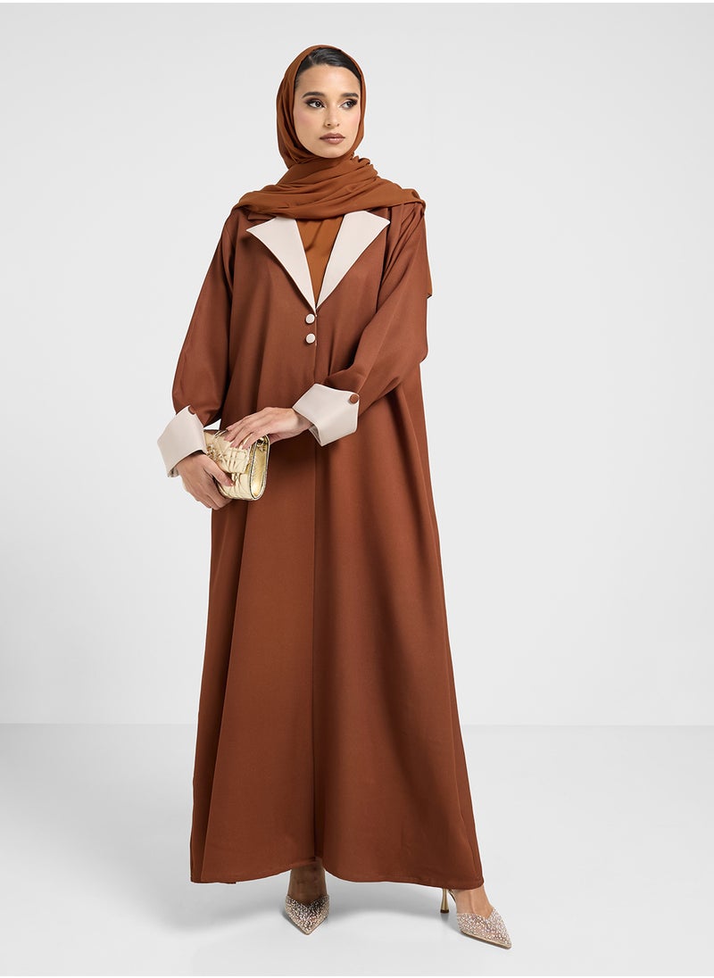hayas closet - Collar Neck Flared Sleeve Abaya - Image 1