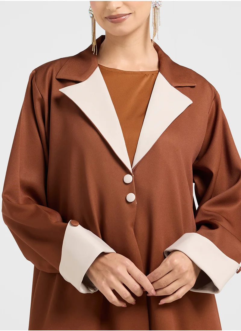 hayas closet Collar Neck Flared Sleeve Abaya