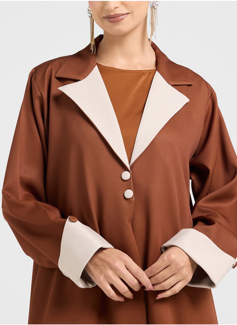 hayas closet - Collar Neck Flared Sleeve Abaya - Image 1
