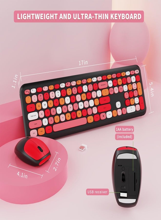 SkyGive Wireless Keyboard and Mouse Combo, Colorful Ergonomic Full Size Retro Low-Noise Keyboard with Cute keycaps, Compatible with Windows, PC, Perfer for Home and Office Keyboards (Black) - Image 4