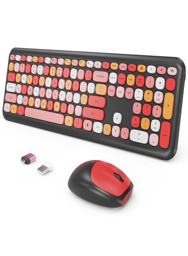 SkyGive Wireless Keyboard and Mouse Combo, Colorful Ergonomic Full Size Retro Low-Noise Keyboard with Cute keycaps, Compatible with Windows, PC, Perfer for Home and Office Keyboards (Black) - Image 1