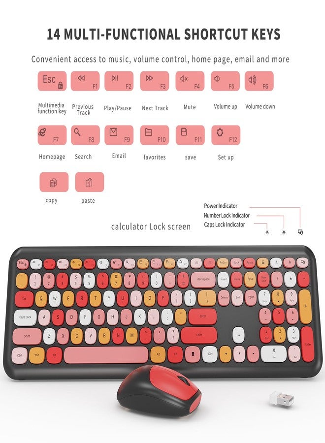 SkyGive Wireless Keyboard and Mouse Combo, Colorful Ergonomic Full Size Retro Low-Noise Keyboard with Cute keycaps, Compatible with Windows, PC, Perfer for Home and Office Keyboards (Black) - Image 3